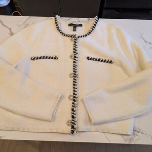 White House Black Market White Sweater with Black Accents